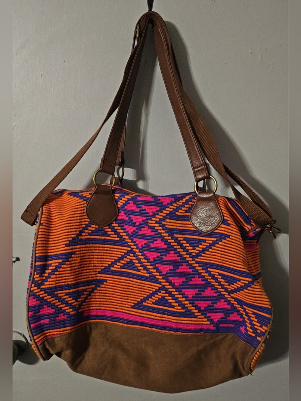 Mossimo Supply CO Weekender Travel Bag Orange/Purple/Pink Geometric Design - Picture 2 of 6